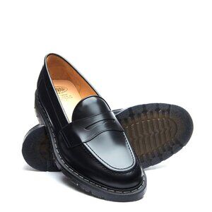 SOLOVAIR Black Hi-Shine Penny Loafers, Sz EU 39.5, BNIB unworn, made in England